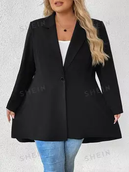 CURVE+ Пиджак больших размеров с длинными рукавами и высоким низом, с лацканами и пуговицами спереди Shein, черный