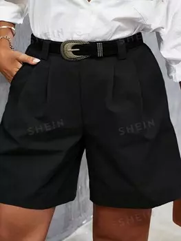 CURVE+ Женские однотонные повседневные шорты больших размеров для повседневной носки, женские шорты Shein, черный