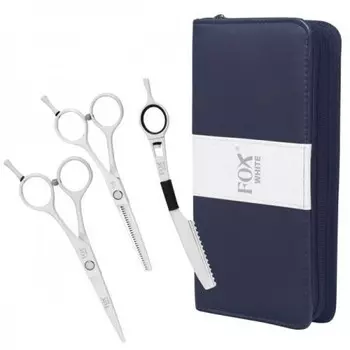 Цвет ЛИСА, набор: ножницы + филировочные утюжки + китайский нож + футляр, Цвет СИНИЙ Fox