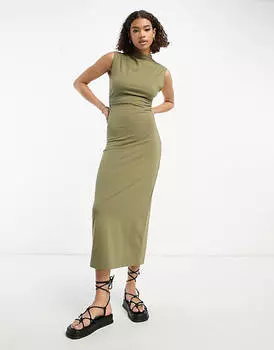 Цвет миди цвета хаки со сборками по бокам ASOS DESIGN