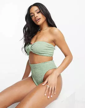 Цвета хаки с жатыми высокими штанинами и завышенной талией ASOS DESIGN