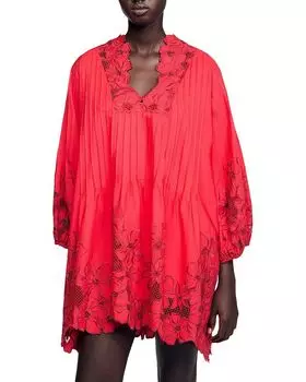 Цветастое мини-платье с волнистым краем Sandro, красный