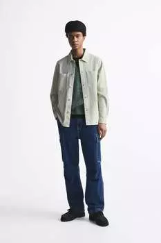 Цветная джинсовая рубашка ZARA, зеленый