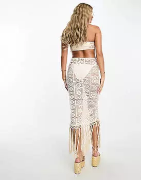Цветная пляжная юбка макси с бахромой ASOS DESIGN крючком