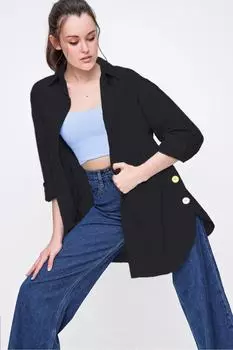 Цветная поплиновая рубашка-бойфренд на пуговицах Trend Alaat Stili, черный