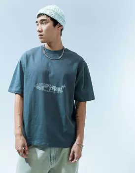 Цветная синяя футболка оверсайз из плотной ткани плотностью 220 г/м ASOS DESIGN с принтом спереди