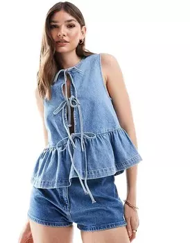 Цветной топ с баской с завязками спереди ASOS DESIGN