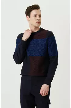 Цветные блоки Темно-синий Бордово-красный трикотажный свитер Network, темно-синий