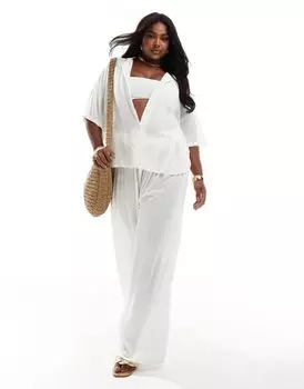 Цветные пляжные широкие брюки с жатым узором ASOS DESIGN Curve