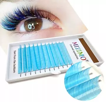 Цветные ресницы 8-13мм, завиток D, 12 полосок, синие Frezarkowo