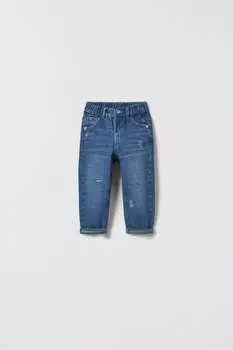 Цветные рваные джинсы низкого кроя ZARA, средне-синий