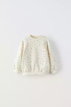 Цветочная худи ZARA, экрю