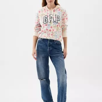 Цветочная толстовка с капюшоном и вышитым логотипом Gap, белый