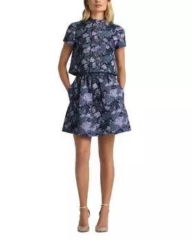 Цветочная юбка с металлическим отливом St. John, синий