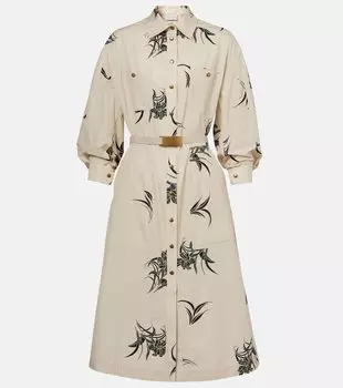 Цветочное хлопковое поплиновое платье-рубашка Moncler, F19 - Light Beige Print