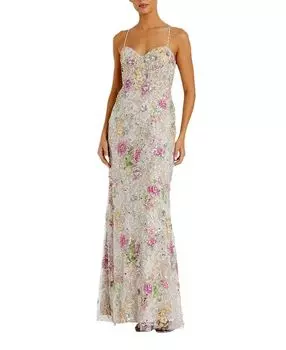 Цветочное платье-бюстье без рукавов с декоративными элементами Mac Duggal, слоновая кость/кремовый