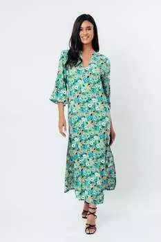 Цветочное платье-макси в стиле кафтана Conquista, зеленый