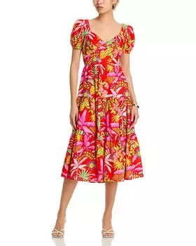 Цветочное платье миди с ажурными вставками и завязками на спине - эксклюзив AQUA, мультиколор