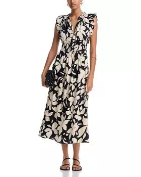 Цветочное платье миди с короткими рукавами - эксклюзив AQUA, мультиколор