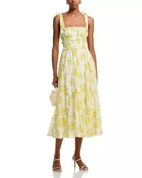 Цветочное платье миди с завязками - эксклюзив AQUA, мультиколор