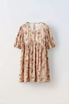 Цветочное платье с кружевом Zara, бежевый