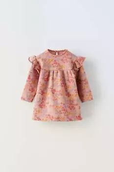 Цветочное платье с орушами ZARA, пыльный розовый