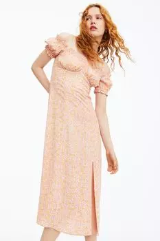 Цветочное платье с пышными рукавами H&amp;M, оранжевый/маленькие цветы