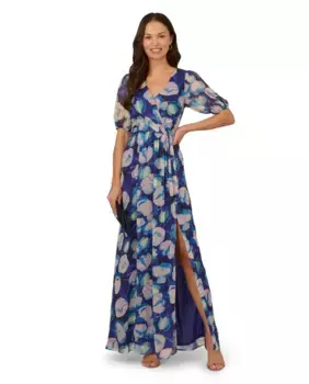 Цветочное платье с разрезом Adrianna Papell, мультиколор