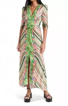 Цветочное платье с V-образным вырезом и принтом Mitsu B Broder SALONI