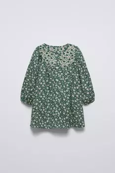 Цветочное платье ZARA, средне-зеленый