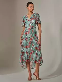 Цветочное плиссированное макси-платье Jolie Moi, зеленый