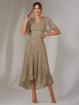 Цветочное плиссированное платье миди Jolie Moi, цвет Beige/Multi