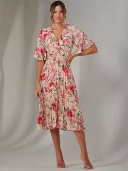 Цветочное плиссированное платье миди с запахом Jolie Moi, розовый