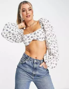 Цветочный топ с объемными рукавами ASOS DESIGN