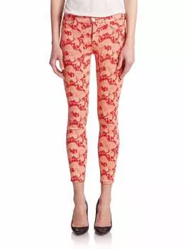 Цветочный принт Nico средней посадки узкие джинсы скинни до щиколотки красного цвета Hudson