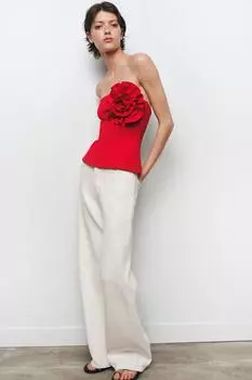 Цветочный топ без бретелек ZARA, красный