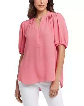 Цветочный топ с разрезом на горловине и драпировкой NYDJ, оранжевый