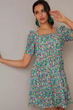 Цветочный узор с V-образным вырезом Chi Chi London, зеленый