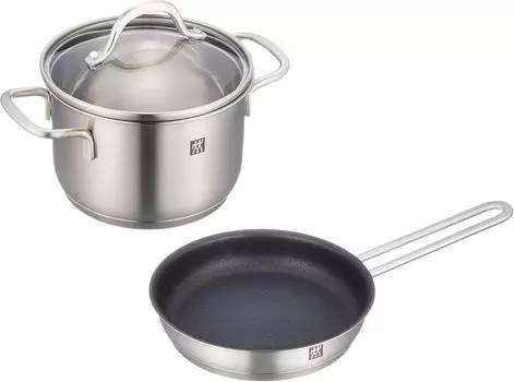 Цвиллинг Дж . Henckels Japan 66660-002 Кастрюля Pico Stock 5,5 дюймов (14 см) (со стеклянной крышкой) и сковорода, 6,3 дюйма (16 см) (обработка фтористой смолой), двуручная кастрюля, глубокий тип, набор кастрюль, нержавеющая сталь ZWILLING, Silv...