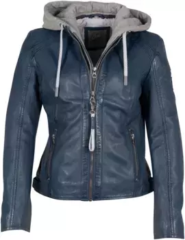 Цыганская кожаная куртка "GWAlice", с капюшоном, карманами на молнии, декоративными швами, вставкой в капюшоне Gipsy, синий