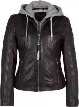 Цыганская кожаная куртка "GWAlice", с капюшоном, карманами на молнии, декоративными швами, вставкой в капюшоне Gipsy, цвет Plum