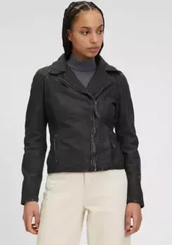 Цыганская кожаная куртка "GWAnimala", на асимметричной молнии, с тиснением животных Gipsy, антрацит