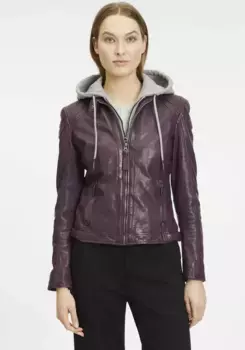 Цыганская кожаная куртка "GWAnni RF", с капюшоном, с капюшоном контрастного цвета Gipsy, фиолетовый
