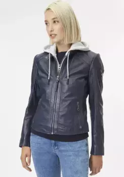 Цыганская кожаная куртка "GWApril", с хлопковым капюшоном Gipsy, цвет морской волны