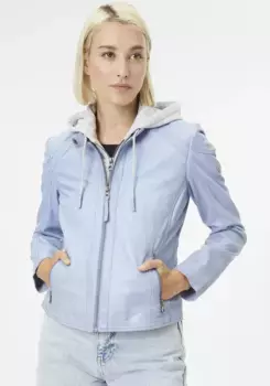 Цыганская кожаная куртка "GWApril", с хлопковым капюшоном Gipsy, голубой