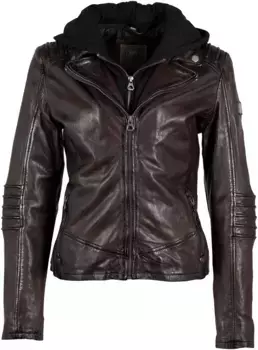 Цыганская кожаная куртка "GWFlura", с капюшоном, застежкой-молнией, декоративной окантовкой, вставным капюшоном Gipsy, цвет Chestnut