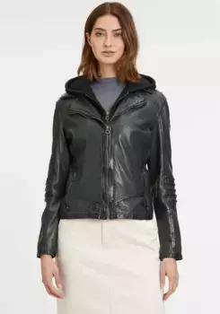 Цыганская кожаная куртка "GWFlura", с капюшоном, застежкой-молнией, декоративной окантовкой, вставным капюшоном Gipsy, зеленый