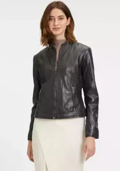 Цыганская кожаная куртка "GWMarlie W24", с небольшим воротником-стойкой, застежкой-молнией, карманами на молнии Gipsy, черный