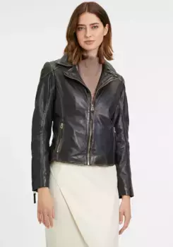 Цыганская кожаная куртка "GWPeetu", на молнии, декоративные швы Gipsy, черный