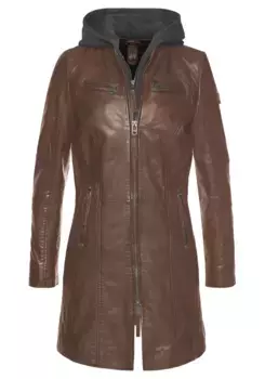 Цыганское кожаное пальто "Бенте", кожаная куртка 2 в 1 со съемной вставкой на капюшоне из качественного трикотажа Gipsy, цвет Cognac